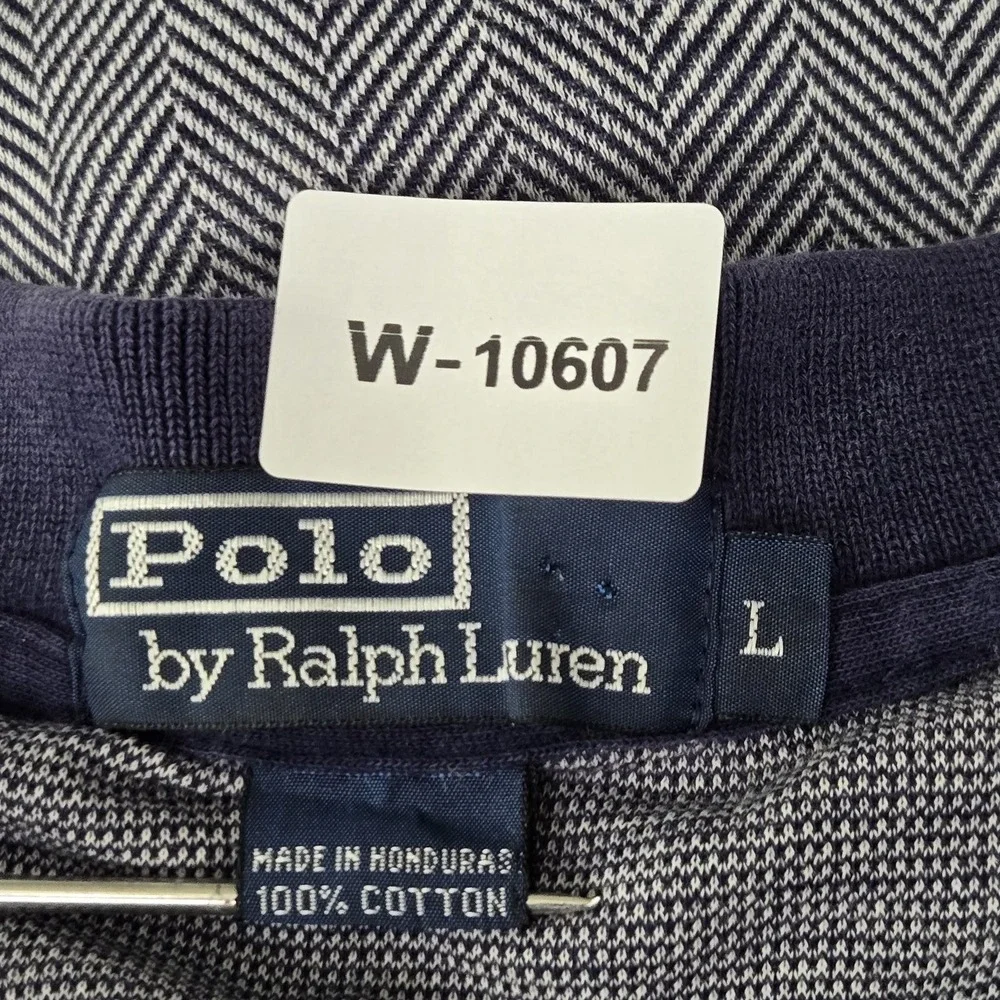Polo By Ralph Lauren Men Polo L Blue Embroidered Geometric Pony Logo Button